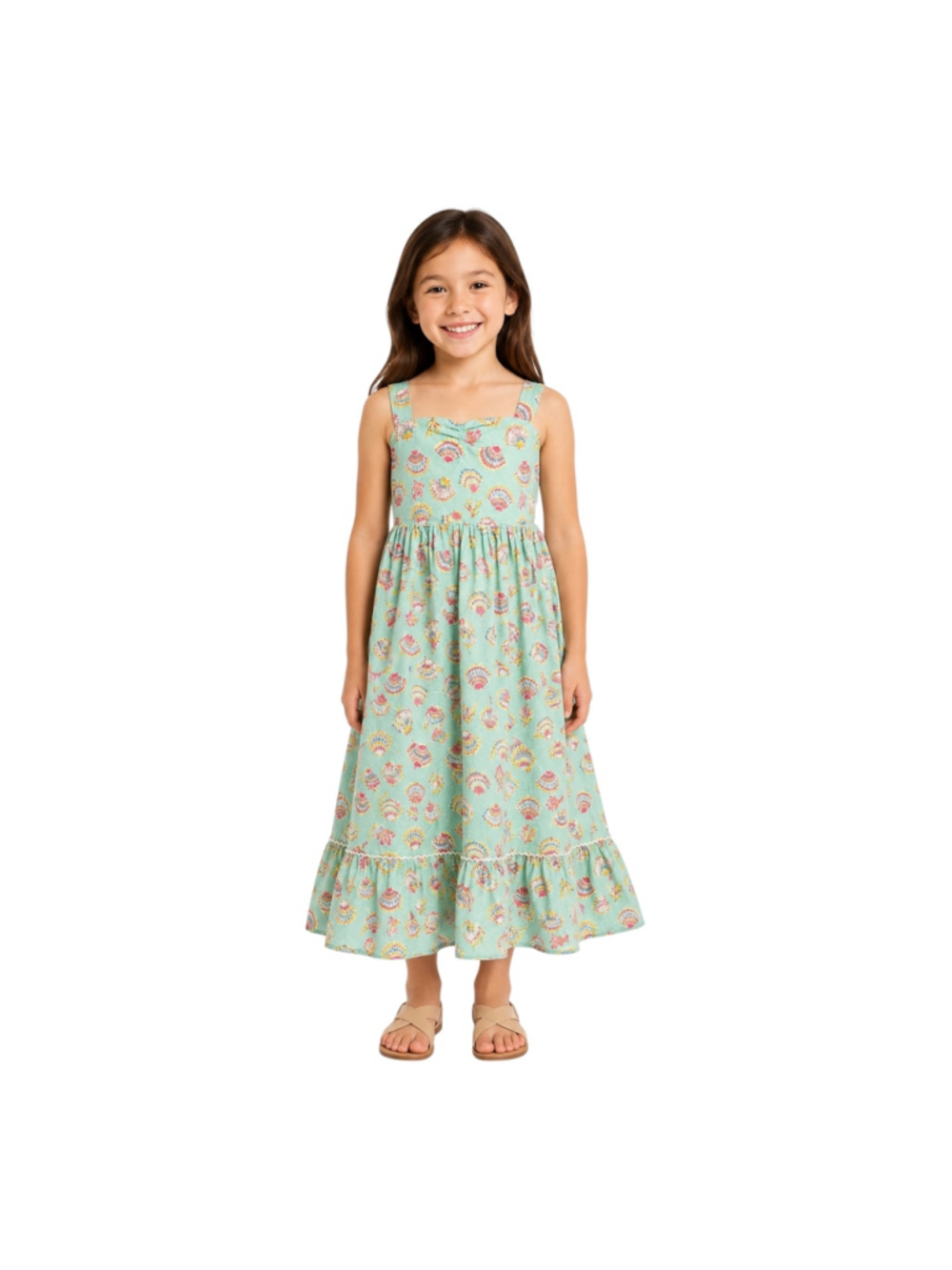 Cynthia Rowley Girls Size 7 Mint Seashell Cotton Maxi Sundress Beach